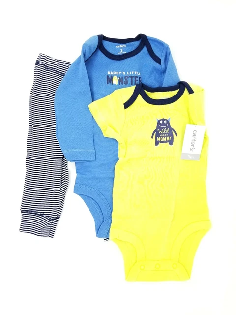 Carter's 3 Months 3 Piece Baby Boy Outfit Monsters Bodysuit Pants Set New