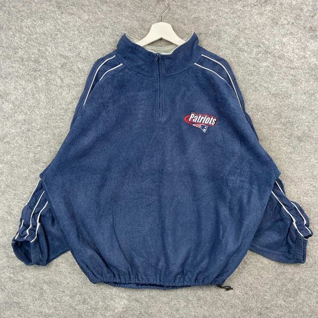 Vintage New England Patriots Fleece Mens 3XL Blue NFL Jacket 1/4 Zip Jumper Top