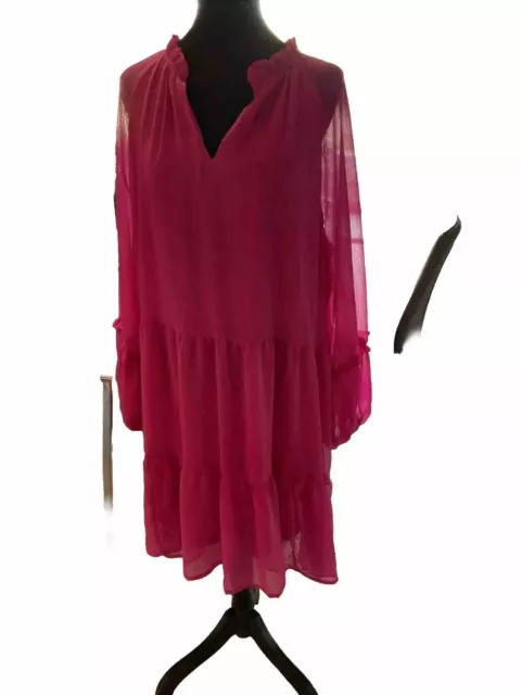 VINCE Pink V Neck 100%  Ruffle Dress Sz XXL