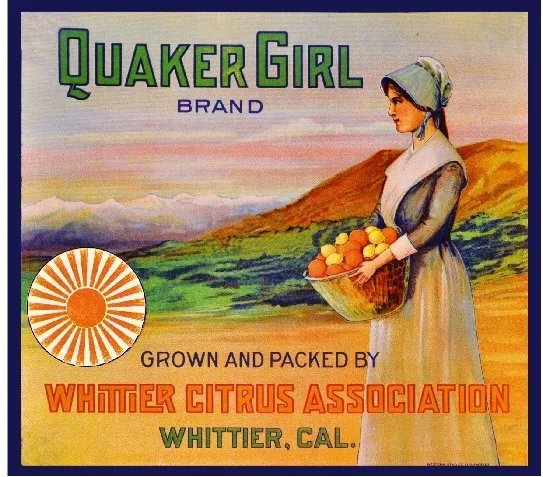 Whittier Quaker Girl #3 Orange Citrus Fruit Crate Label Art Print