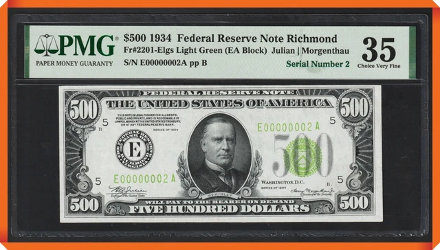 JC&C -SERIAL No.2- Fr.2201-E LGS 1934 $500 FRN Richmond , VA  - VF 35 by PMG