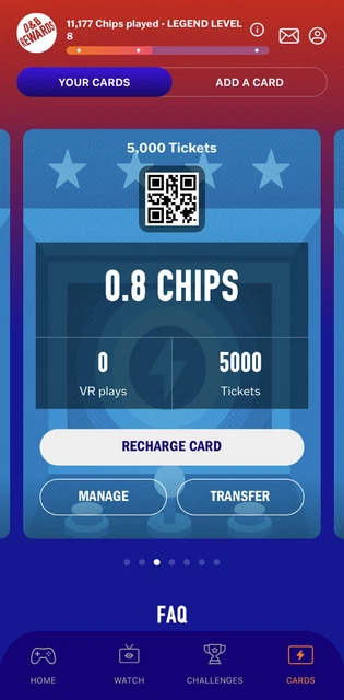 Dave and Buster's Power Card - 5,000 Tickets Total