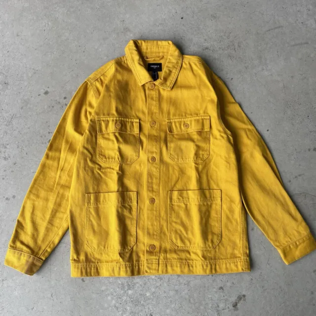 FOREVER 21 Men's Denim Jacket Large Burnt Orange/Mustard Yellow Solid Color