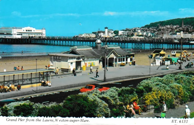 Weston-super-Mare - Grand Pier from the Lawns - post card 1990
