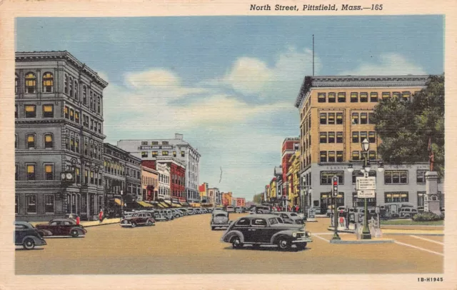 Pittsfield MA Massachusetts Main North Street Downtown 1940s Vtg Postcard O5
