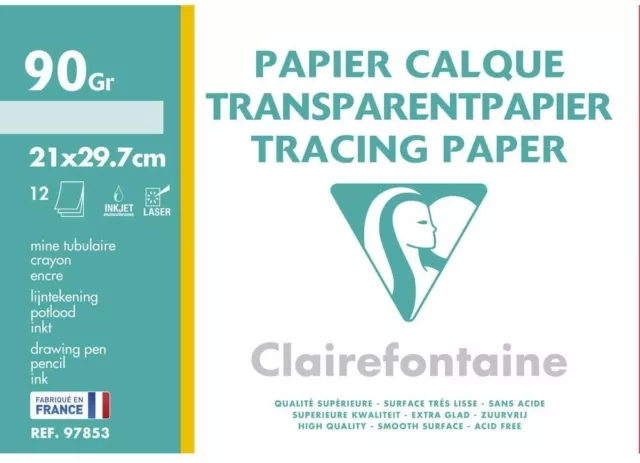 Clairefontaine - Pochette de Calque supérieur - 12 feuilles - 21x29,7 cm - 90g