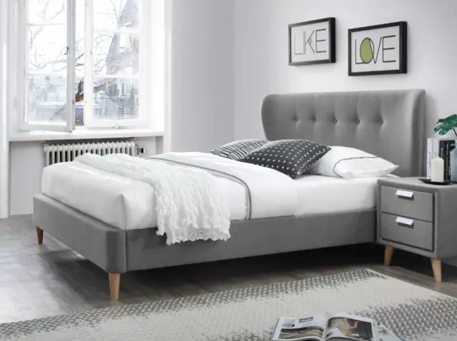 Rossetti Grey Fabric Queen Size Bed Frame/Timber Legs