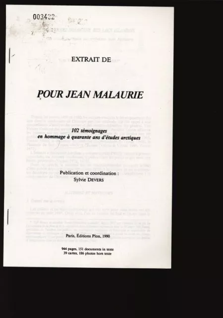 EXTRAIT DE POUR JEAN MALAURIE. 102 témoignages en hommage à quarante ans d'étude