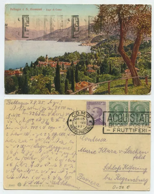 62348 - Bellagio e S. Giovanni - Postal, funcionado Como 6.8.1925 - Steno