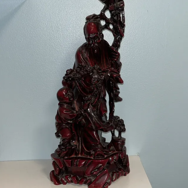 Vintage Shou Lao Xing Carved Rosewood Sculpture Of The God Of Longevity