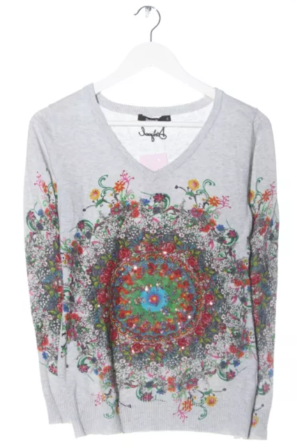 DESIGUAL Maglione con scollo a V Donna Taglia IT 40 grigio chiaro-rosso-verde