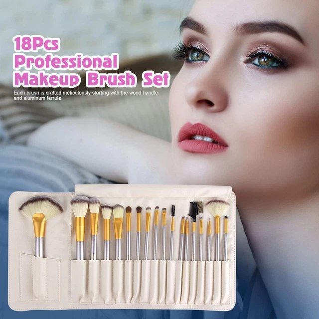 18 Pezzi Pennelli Trucco Set Di Pennelli Trucco Con Custodia Da Viaggio Manico i 8
