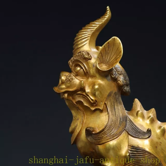 10.4" Old Chinese bronze Gilt Luck Auspicious beast Brave troops Pixiu statue 2