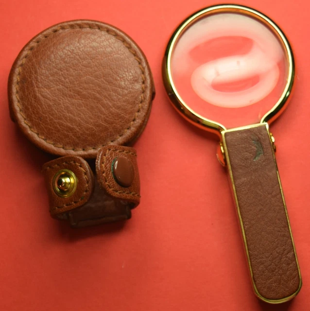 vintage LENTE DI INGRANDIMENTO VINTAGE CON MANICO E ASTUCCIO IN PELLE EPOCA 1950