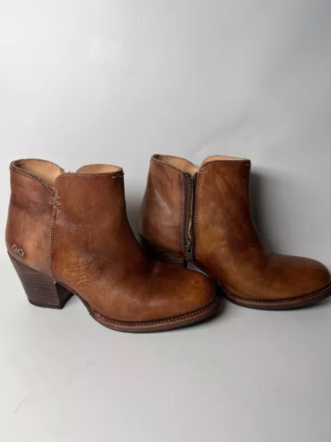 BED STU Rustic Tan Distressed Leather COBBLER SERIES Zip Up Ankle Boots US 9