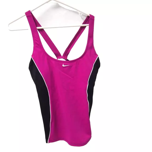Nike Womens Activewear Workout Tank Top S Pink Black Racerback Shelf Bra