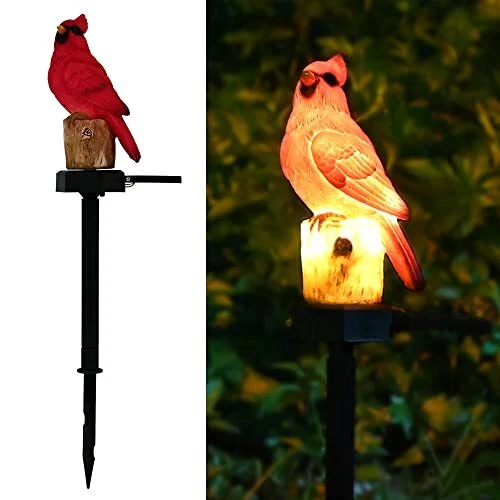 Cardinal Garden Decor Bird Figurine Solar Light Outdoor Stake Patio Yard Lawn Po
