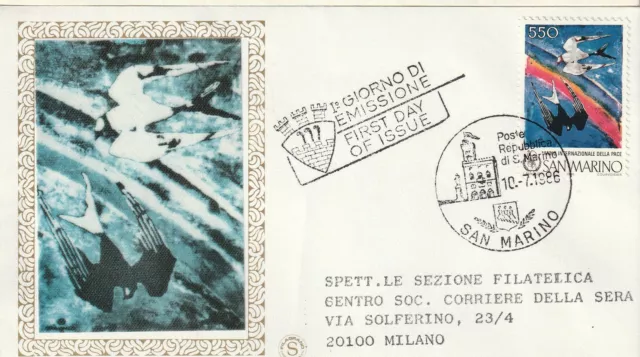 1986 Fdc Filagrano San Marino Anno Int. Della Pace Mf81719