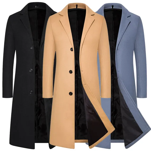 Men Single Breasted Overcoat Coats Trench Coat Winter Warm Long Jacket Plus Size