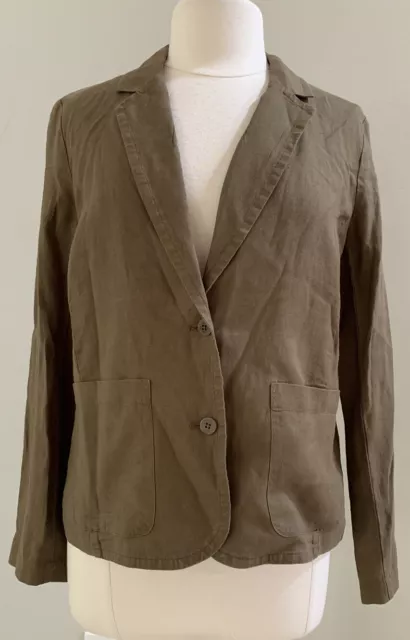 Eileen Fisher 100% Organic Linen Blazer Jacket Pockets Brown Women’s Size S