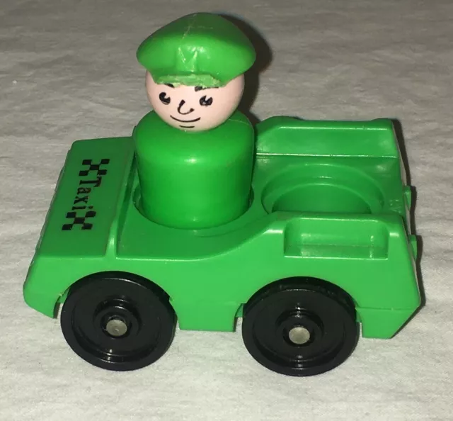 Vintage Fisher Price Little People Lot Green Taxi Cab & Driver Rare