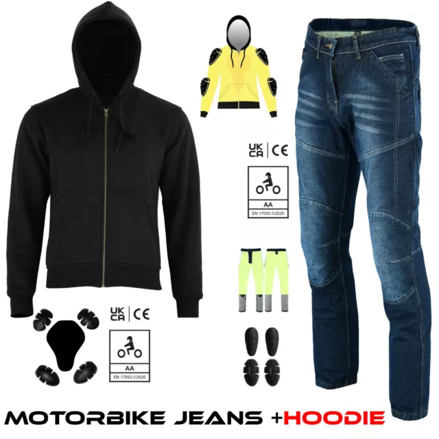 Mens Motorbike Racing Suits Motorcycle Jeans CE Trousers Fleece Hoodie Jacket UK