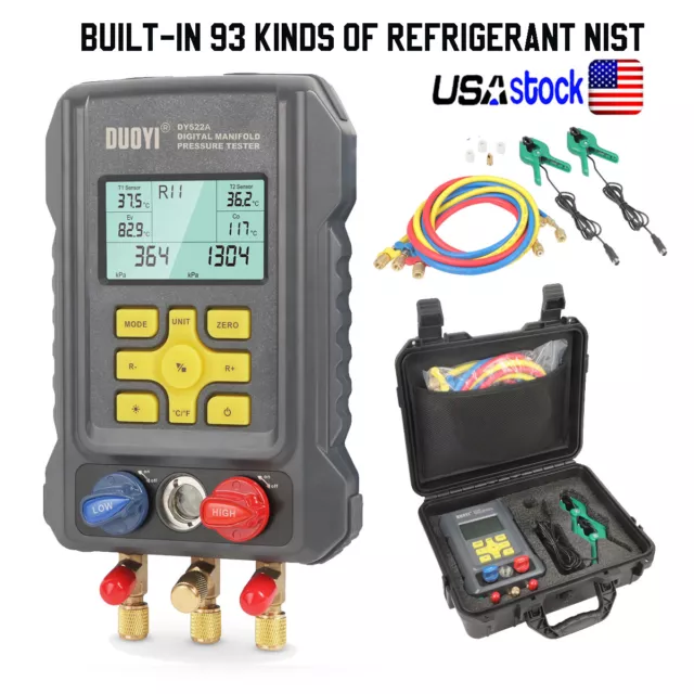 Refrigeration Digital Manifold Gauge Set HVAC Vacuum Temperature Pressure Tester