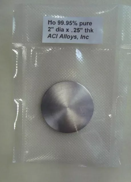 Molybdenum sputter target, Mo 99.95% 2" diameter x 0.25" thick