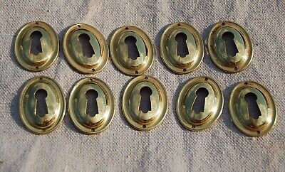 10 Vintage Solid Brass Oval Keyhole Covers Escutcheons Slightly Domed 1 1/4-7/8