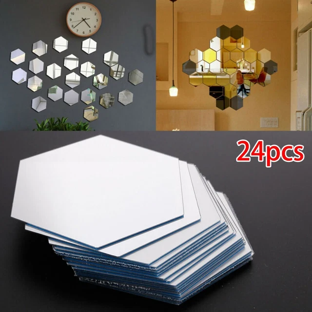 24 Pieces 3D Mirror Effect Tile Wall Sticker Room Decor Stick On Art Bathroom