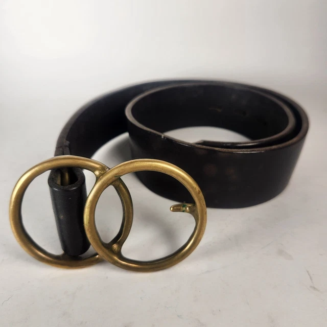 ISAIAH KINCAID BROWN Leather Belt Brass Hook Turn Buckle XS 