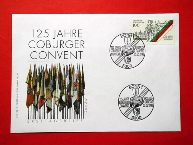 Brief Ersttagsbrief BRD 1993 Coburger Convent Mi. Nr. 1676 FDC - Stempel