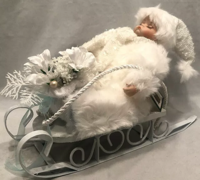 Nib Heritage Signature Collection Porcelain Doll In Sleigh Winter Baby