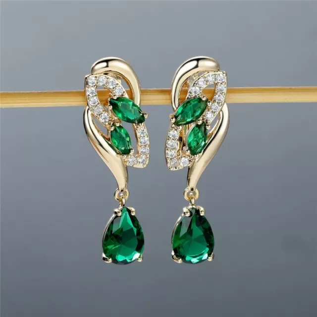 2.10Ct Pear Cut Lab-Created Emerald Drop/Dangle Earrings 14K Yellow Gold Plated 2