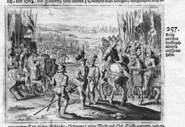1700 British French Battle War Was Antique Copperplate Merian