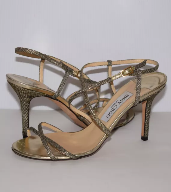 Jimmy Choo London Gold Elaine Strappy Sandals Heels Size EU 39/US 9