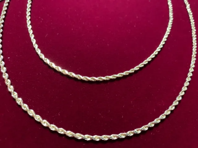 Chaîne de corde en or massif 14 carats 26 pouces 2,5 mm chaîne en or jaune 14 carats chaîne de corde en or 3
