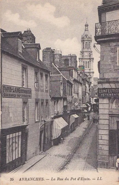 CPA 50 Pontorson AVRANCHES Rue du Pot d'Etain Shop PARIS-LAINE Restaurant1944