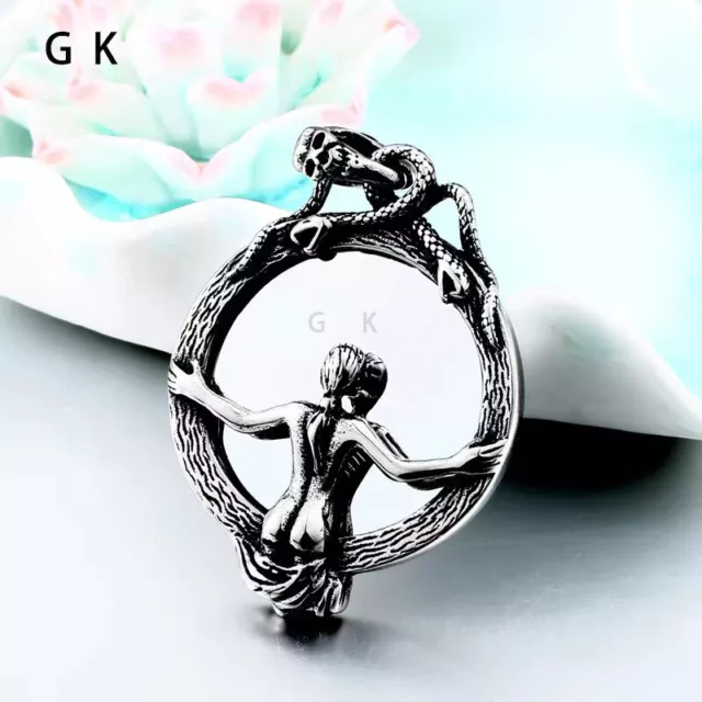 Stainless Steel Magic Witch Women Mirror Skull Snake Wrapped Pendant Necklace