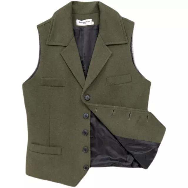 Uomo Lana Abito Gilet Slim senza Maniche Casual Tweed Bavero Cappotto Giacca