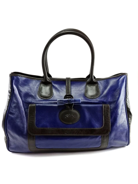 Longchamp Roseau Blue Leather Large Tote Handbag