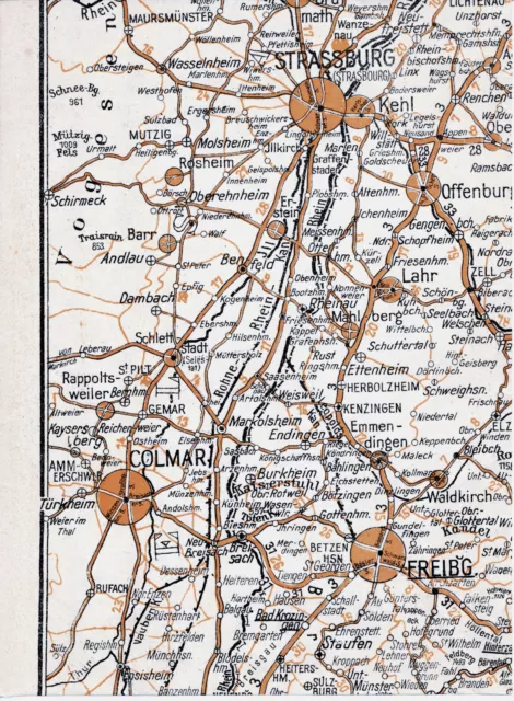 Freiburg Offenburg Kehl Lahr Straßburg 1934 orig. Teilkarte Colmar Barr Breisach