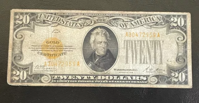 1928 $20 Twenty Dollar Gold Certificate Note