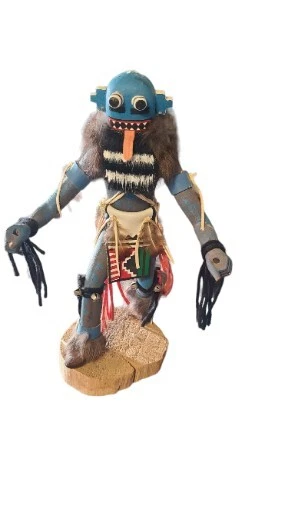 The Sakwa-Hu Kachina Signed Henry Sloan 12.5" Doll Handmade Blue Whipper