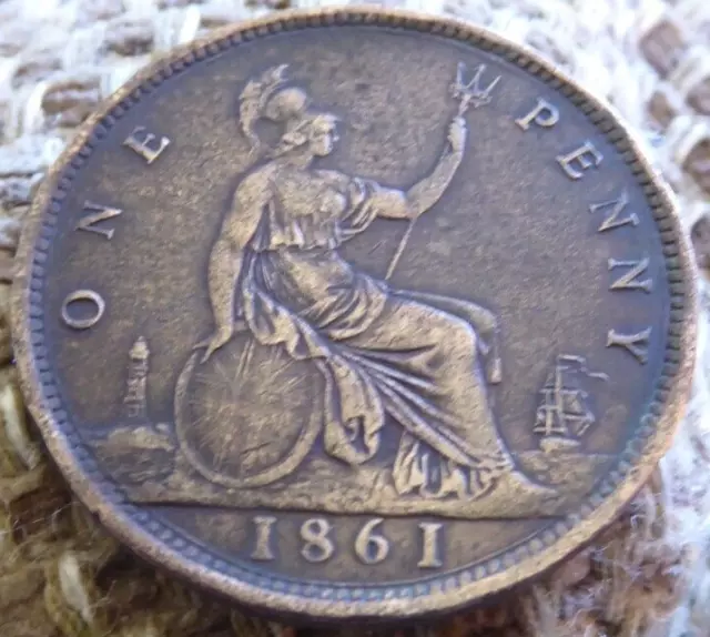 1861 Victorian One Penny Coin Queen Victoria See Pics A48 ===="