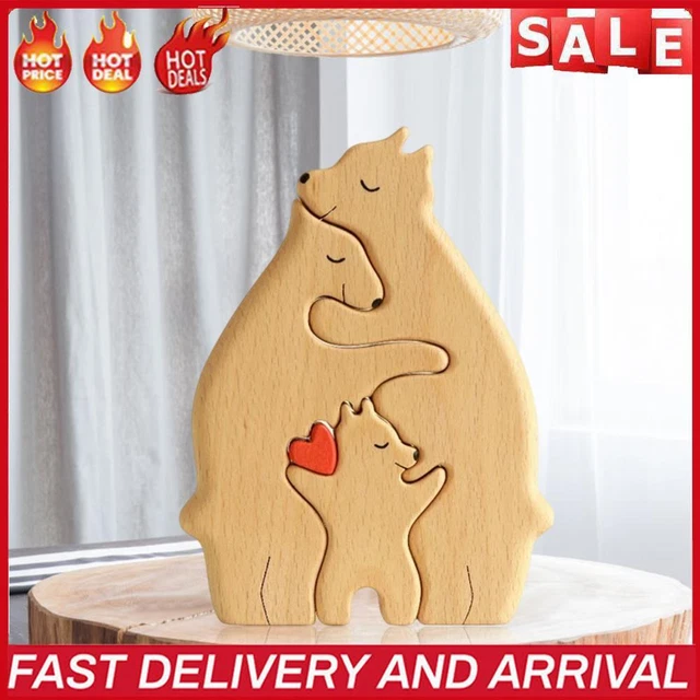 Holz-Familienpuzzle Bären dekorative Bären-Kunstskulptur aus Holz (C)