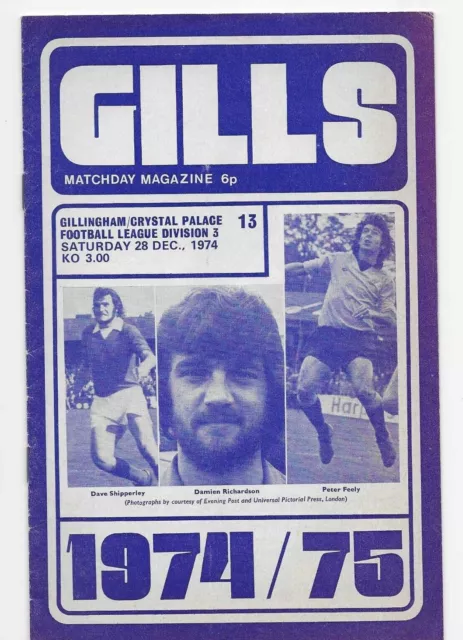 1974/75 Gillingham v Crystal Palace Football Programme