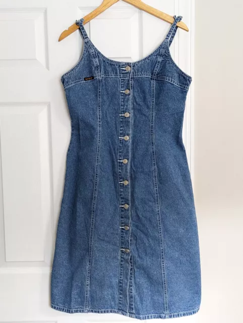 Revolt Jeans Y2K Bodycon Button Down Overalls Denim Dress Size M Retro 90s