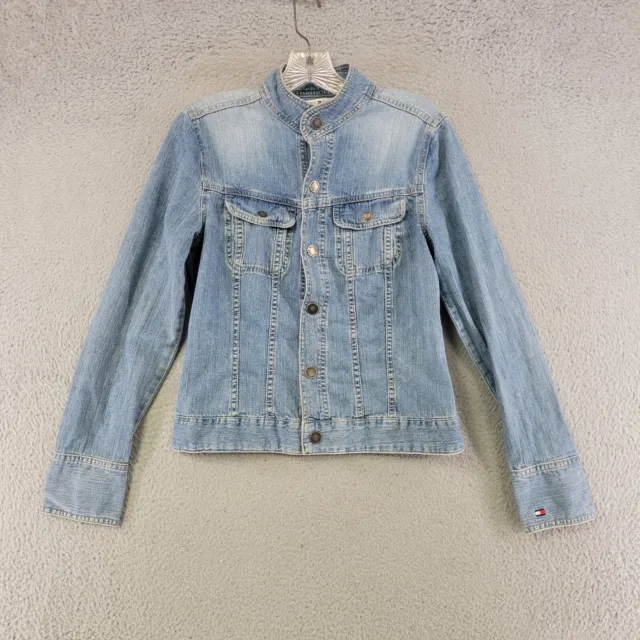 Tommy Hilfiger Denim Jacket Womens S Small Blue Button Up Chest Pockets Casual