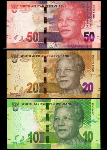 SET ; South Africa, 10, 20, 50 Rand, ND 2013 - 2018 UNC Banknote Nelson Mandela